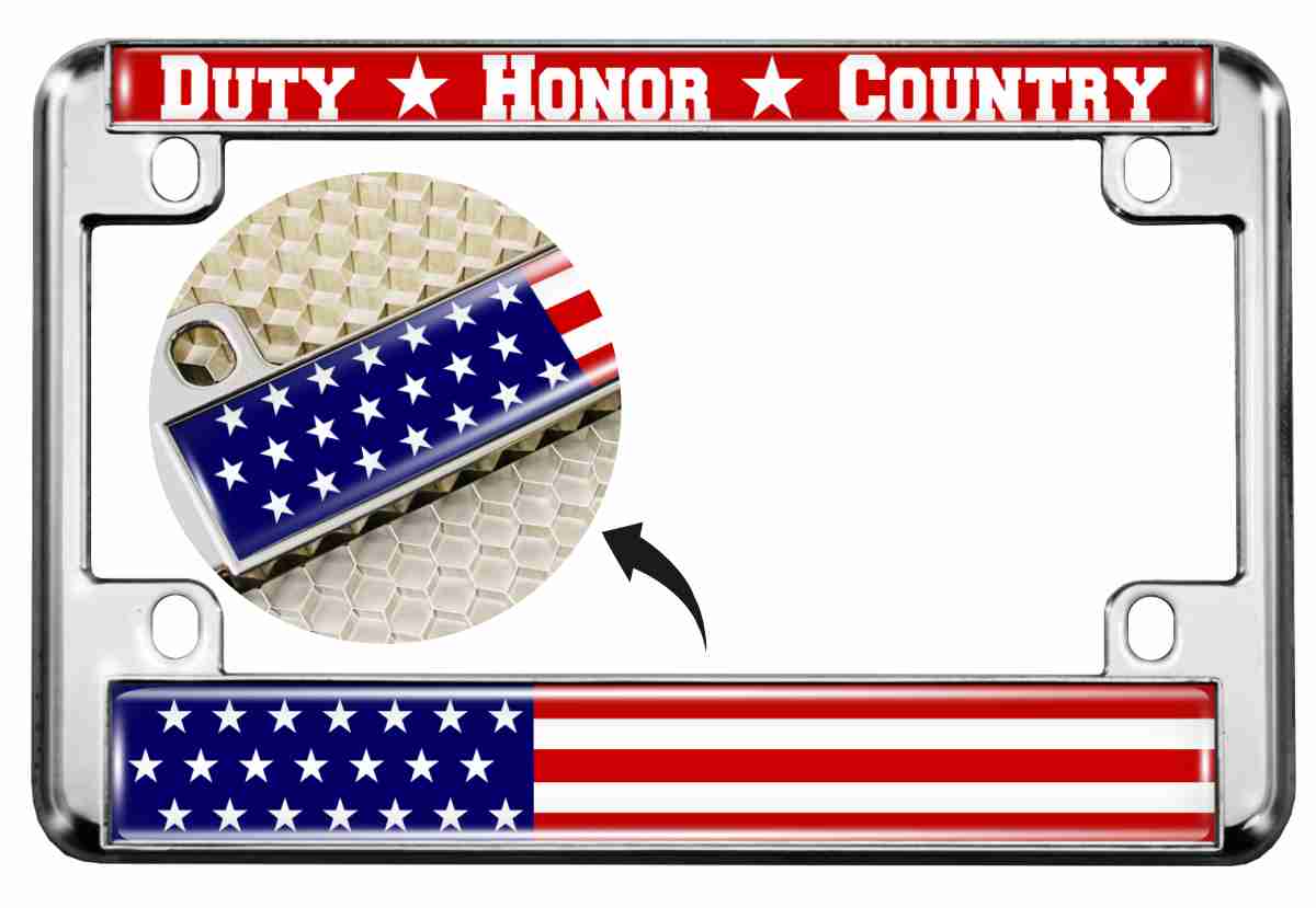 Duty Honor Country U.S. Flag - Motorcycle Metal License Plate Frame